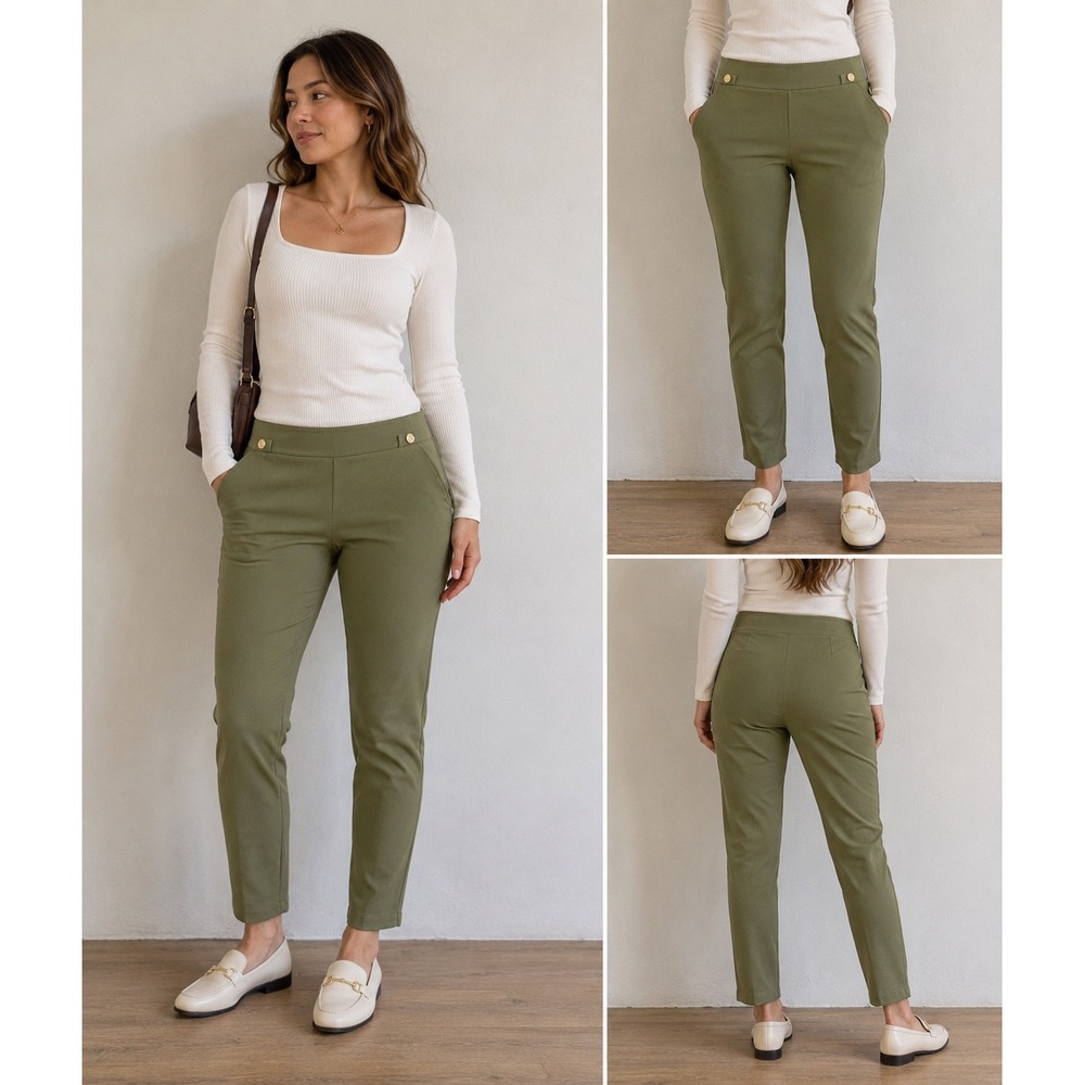 Michael Michael Kors Pull On Pants Womens Medium Olive Green Gold Logo
